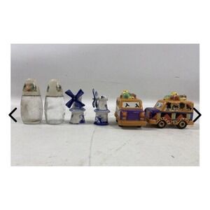 Vintage Salt & Pepper Shaker Sets LOT OF THREE Windmills, Fruit, Bus Car